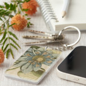 Porte-clés Fleur de Lotus Bleu sur Arrière - plan Tan avec éc (Devant droit)