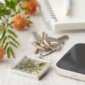 Porte-clés Fleur de Lotus Bleu sur Arrière - plan Tan avec éc (Côté)