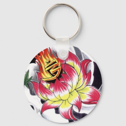 Porte-clés Fleur de Lotus japonais style tatouage (Recto)