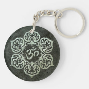 Porte-clés Fleur de Lotus OM avec l'effet en acier âgé
