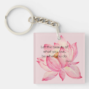 Porte-clés Fleur de lotus rose Citation de beauté de Rumi