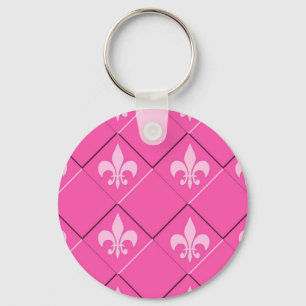 Porte-clés Fleur de lys et motif de rose de carrés