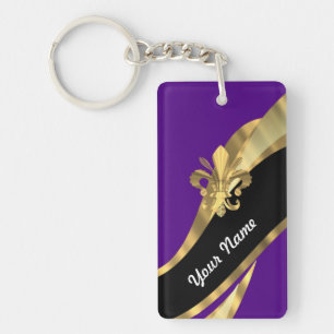 Porte-clés Fleur de lys violet et or