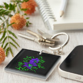 Porte-clés fleur de lys violet sur noir (Devant Droit)