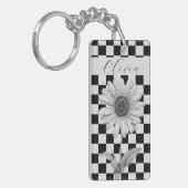 Porte-clés Fleur de Marguerite à Damier Personnalisée (Devant gauche)