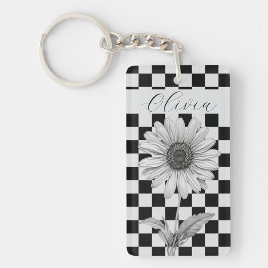 Porte-clés Fleur de Marguerite à Damier Personnalisée (Devant)