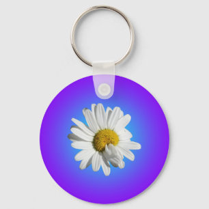 Porte-clés Fleur de marguerite blanche dégradé floral bleu vi