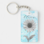 Porte-clés Fleur de marguerite Bleu Clair Personnalisé (Devant)