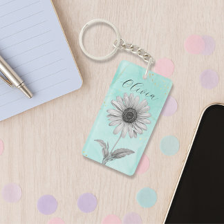 Porte-clés Fleur de marguerite bleue à la menthe personnalisé