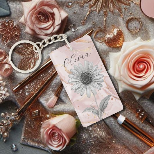 Porte-clés Fleur de marguerite rose pâle délicate