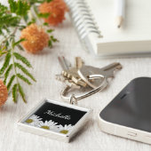 Porte-clés Fleur de marguerite Rustique Noir Blanc (Côté)