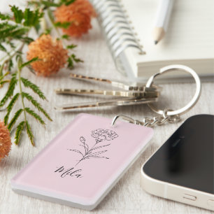 Porte-clés Fleur de naissance de l'oeillet de janvier personn