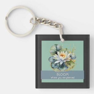 Porte-clés Fleur de Nénuphar Citation Inspirante Jolie Verte