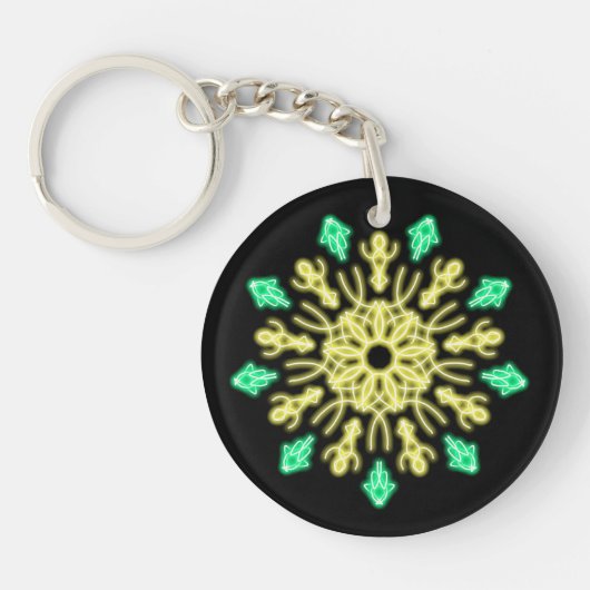 Porte-clés Fleur de néon jaune et vert (Devant)