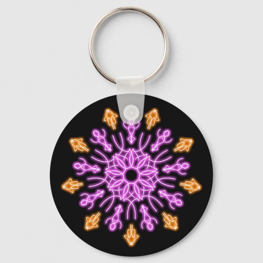 Porte-clés Fleur de néon rose et orange (Recto)