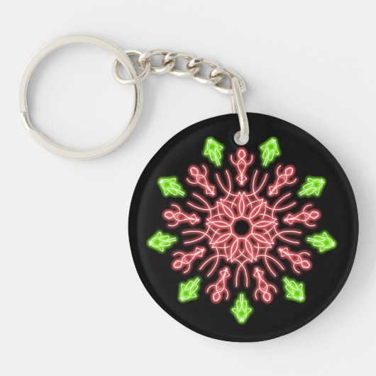 Porte-clés Fleur de néon rouge et vert (Devant)