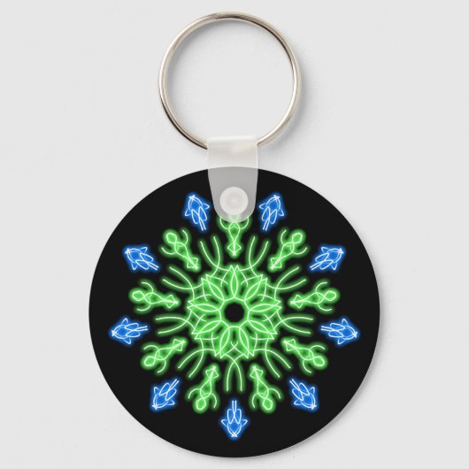 Porte-clés Fleur de néon vert et bleu (Recto)