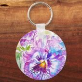 Porte-clés Fleur de Pansy Violet Fleurs Florales Femme Nom Ce (Verso)