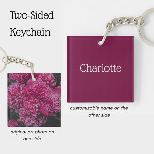 Porte-clés Fleur de pivoine rose personnalisée Élégante