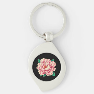 Porte-clés Fleur de pivoine rose vintage