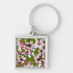 Porte-clés Fleur de pomme sur blanc