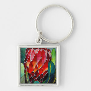 Porte-clés fleur de Protea rouge aquarelle originale