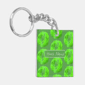 Porte-clés Fleur de rose en vert, effet 3D (Devant gauche)