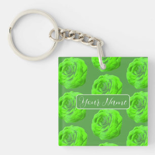 Porte-clés Fleur de rose en vert, effet 3D