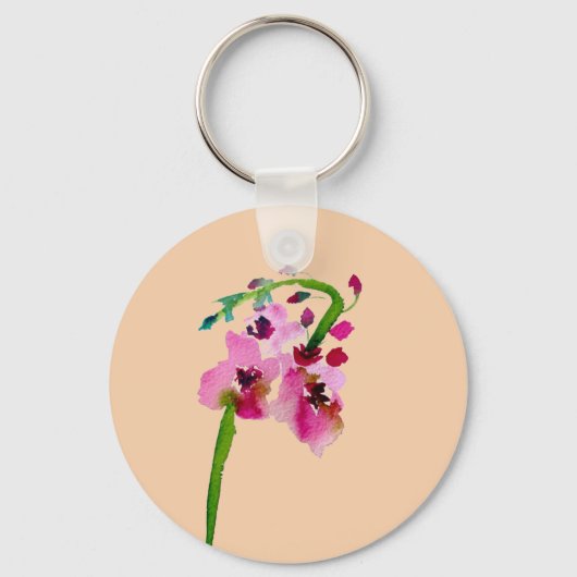 Porte-clés Fleur de rose verbascum à l'aquarelle florale rose (Recto)