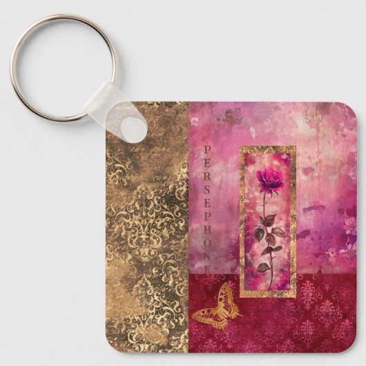 Porte-clés Fleur de style rose rose chaud (Recto)