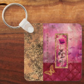 Porte-clés Fleur de style rose rose chaud (Recto)