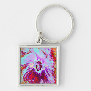 Porte-clés Fleur de Tilleul Tropical Abstrait Aqua et Hibiscu