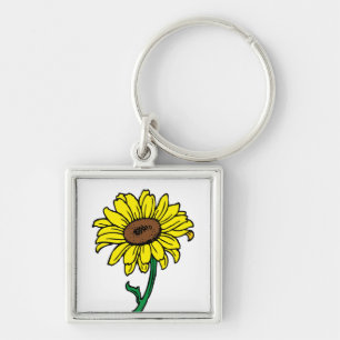 Porte-clés Fleur de Tournesol Jaune & Vert Floral
