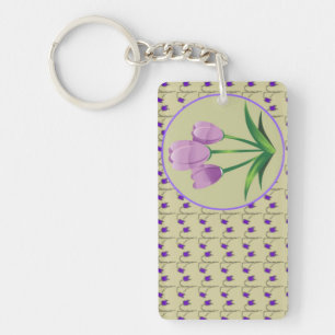 Porte-clés Fleur de tulipe pourpre vintage motif mignon