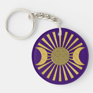 Porte-clés Fleur de vie avec la lune