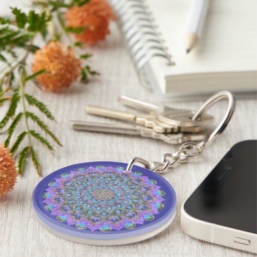 Porte-clés Fleur de Vie - Mandala de style indien 2 (Devant droit)