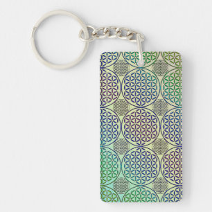 Porte-clés Fleur de vie - motif de grunge de timbre 2