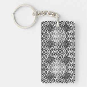 Porte-clés Fleur de vie - motif de timbre - gris