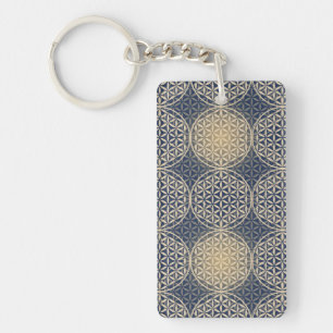 Porte-clés Fleur de vie - motif de timbre - sable bleu