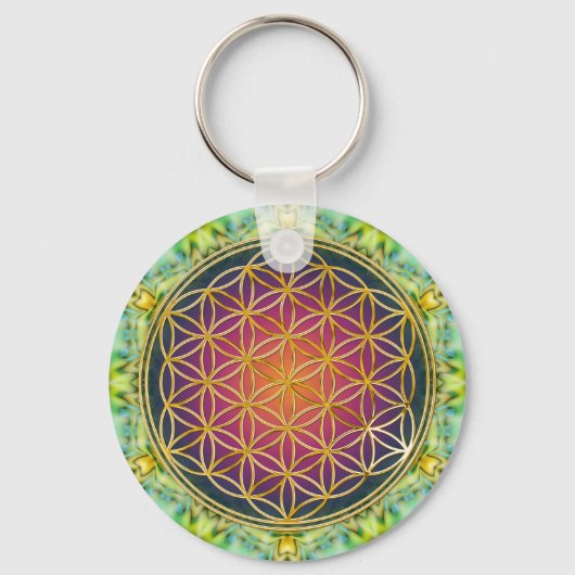 Porte-clés Fleur de vie - or - fractale 2 (Recto)