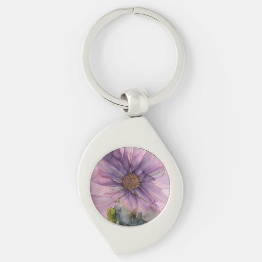 Porte-clés fleur d'encre d'alcool rose et violet (Devant)