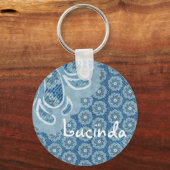 Porte-clés Fleur & denim faded aqua nom porte - clé (Recto)