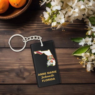 Porte-clés Fleur d'état Floride personnalisée Fleur Orange Bl