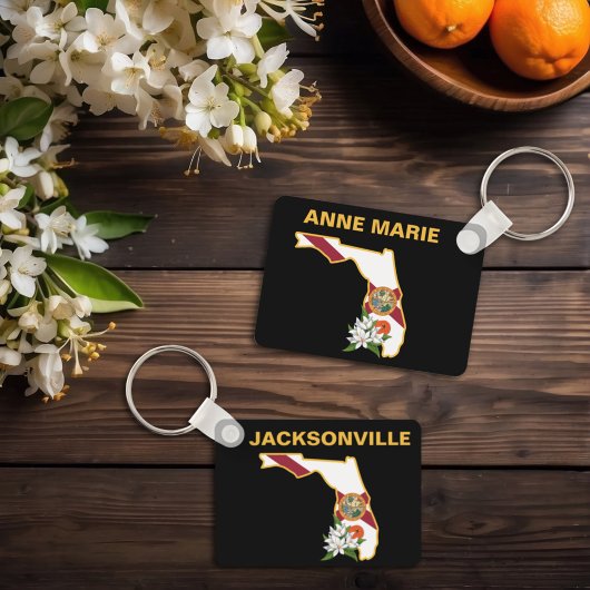 Porte-clés Fleur d'état Floride personnalisée Fleur Orange Bl