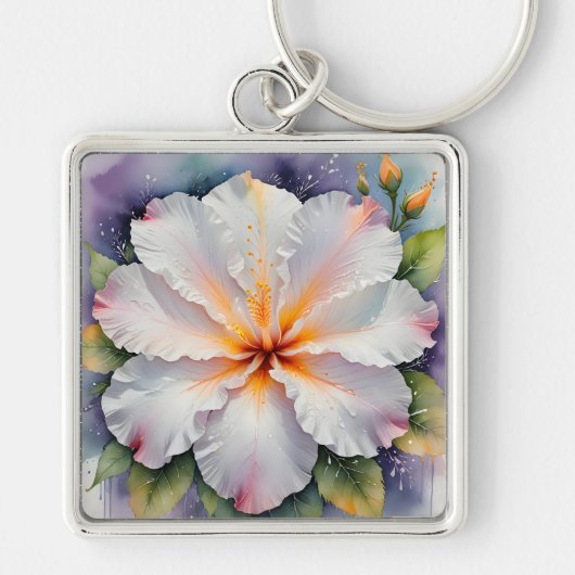 porte-clés fleur d'hibiscus blanc (Devant)
