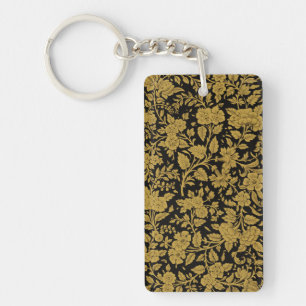 Porte-clés Fleur d'or antique Motif noir indien en laque