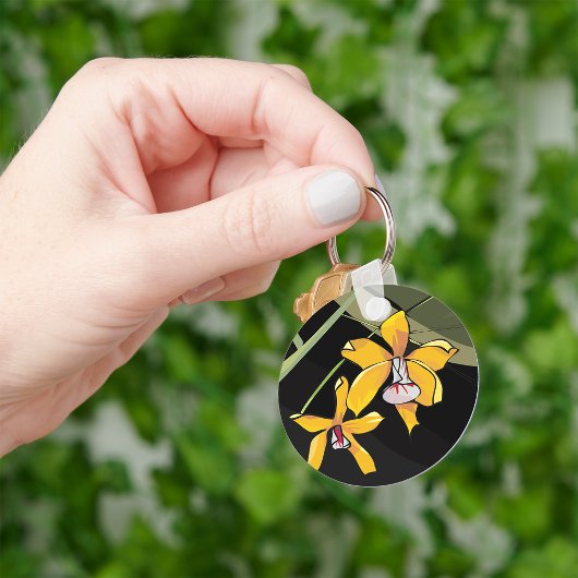 Porte-clés Fleur d'orchidée jaune Botanique Tropicale