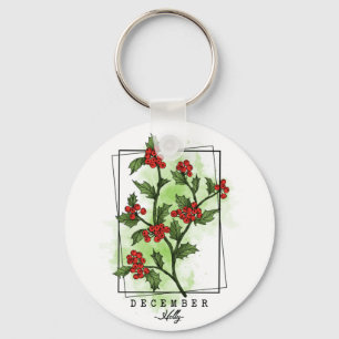 Porte-clés Fleur du mois de naissance Né en décembre Holly Wi