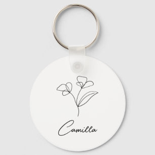 Porte-clés Fleur du mois de naissance nom personnalisé, Nom p