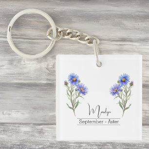 Porte-clés Fleur du mois de naissance Septembre Aster